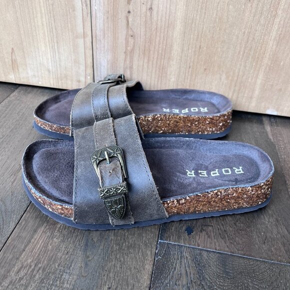 Roper Phoenician Brown Leather Slide Western Sandals Women’s Size 6 (est) - Picture 2 of 7